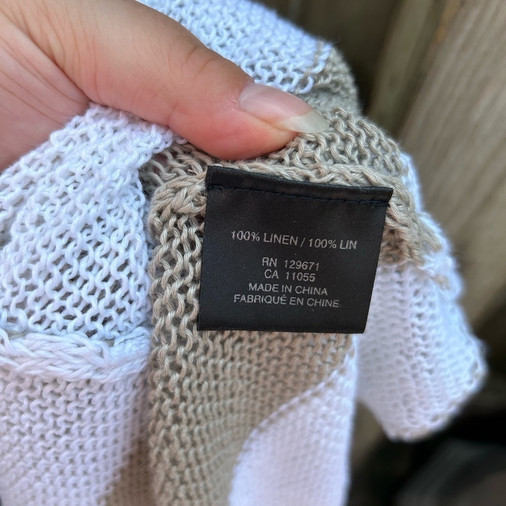 360 SWEATER BEIGE STRIPED LINEN BLEND CARDIGAN - Picture 4 of 4